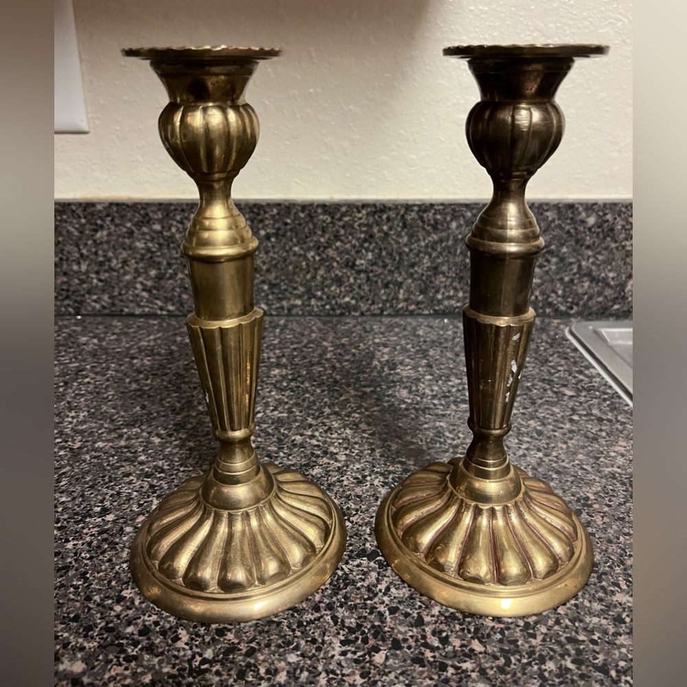 Antique-Style Brass Candlestick Holders - Pair